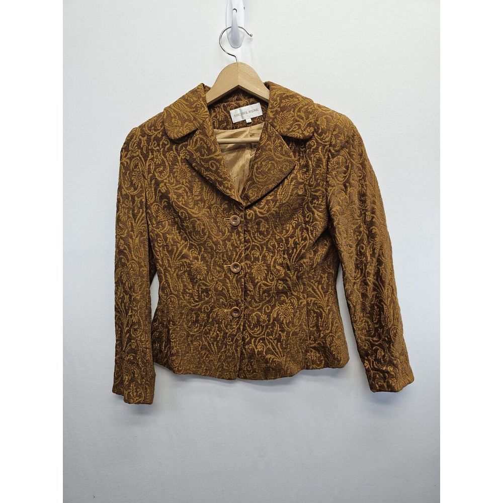 Vintage Michel Rene Ornate Blazer Size 38 Or 6/8 Paisley Scrolls Orange Flowers